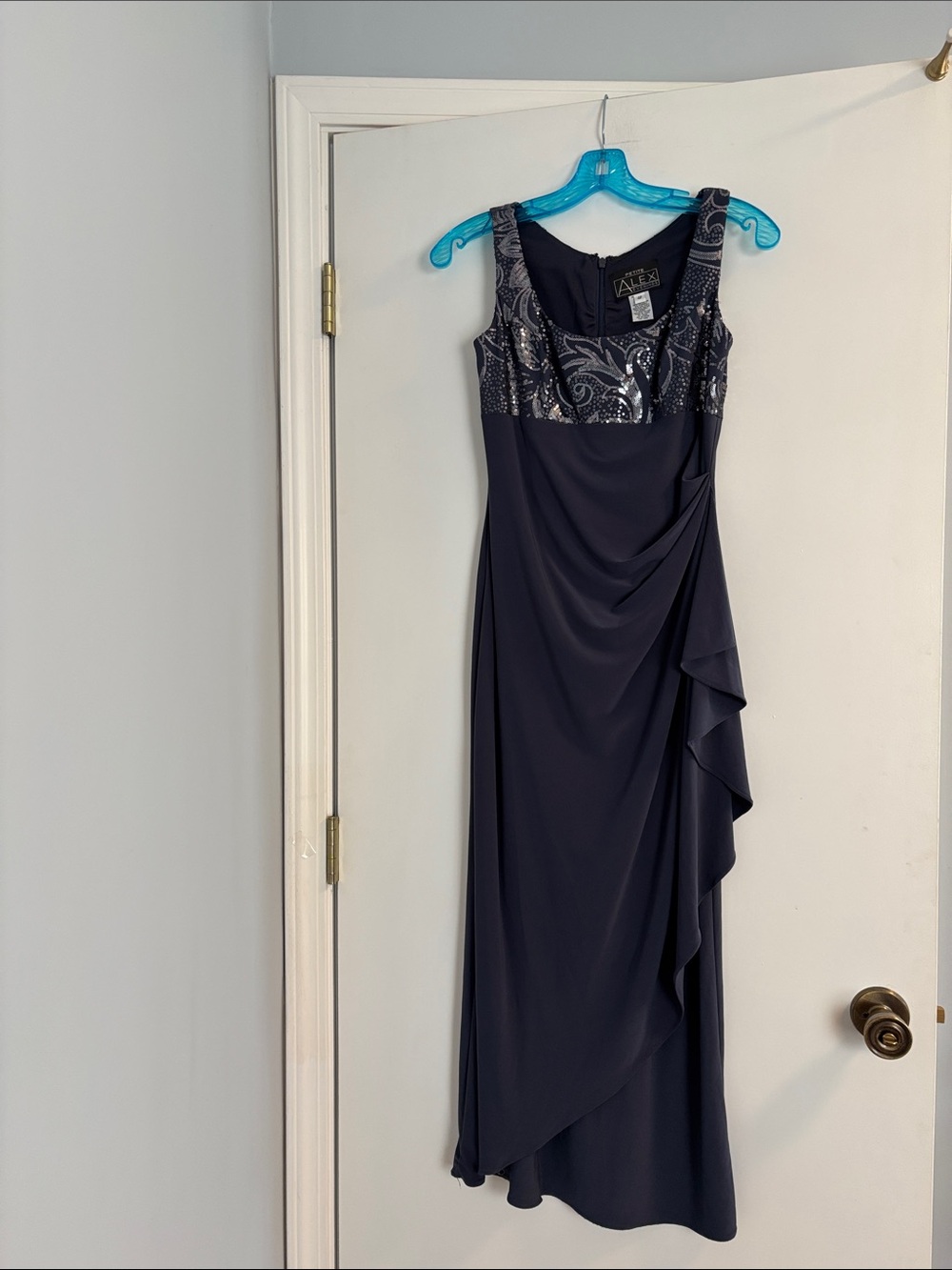 Alex Evenings Gray Sequin Scoop Neck Evening Gown